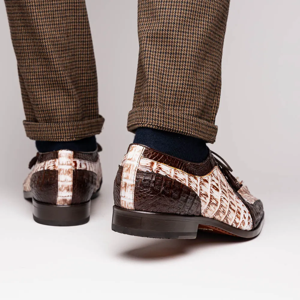 Marco Di Milano Caribe in Rustic White / Brown Caiman Crocodile Derby Shoes