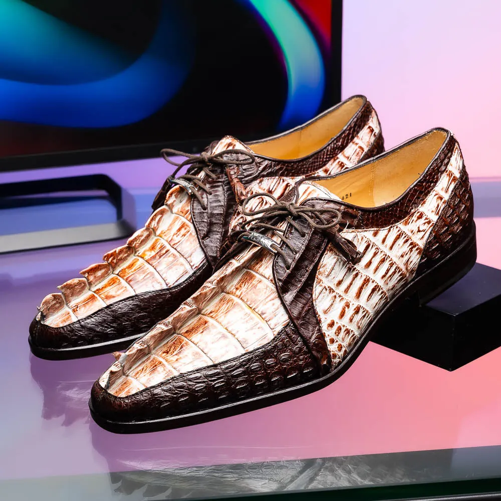 Marco Di Milano Caribe in Rustic White / Brown Caiman Crocodile Derby Shoes