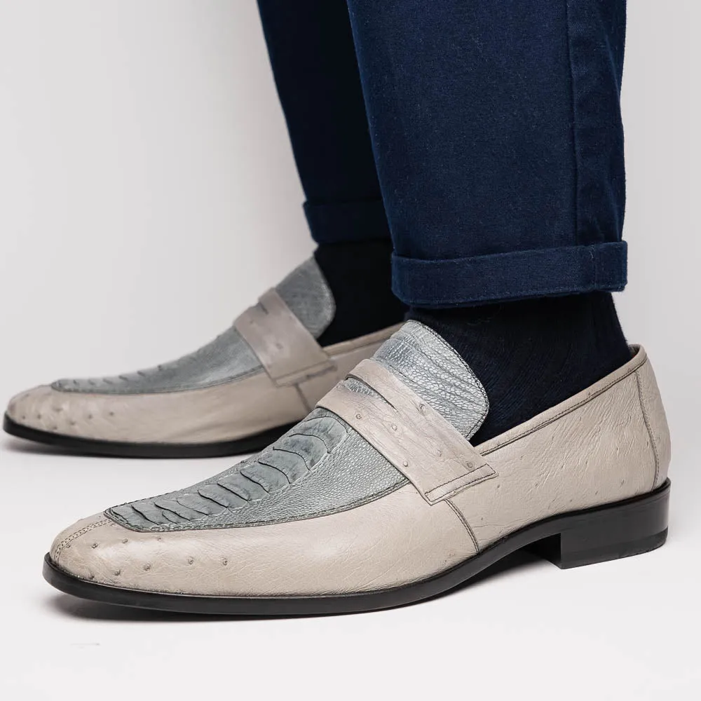 Marco Di Milano Fangio in Grey Ostrich Penny Loafers