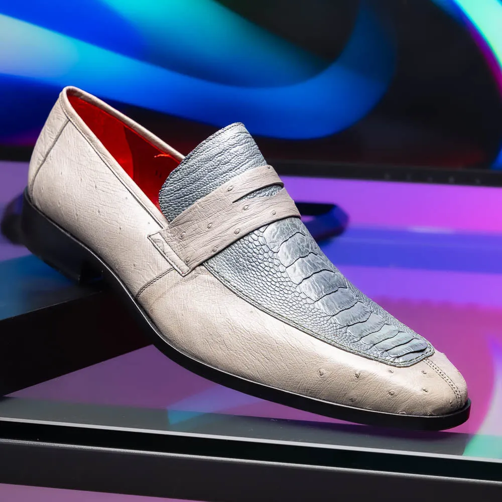 Marco Di Milano Fangio in Grey Ostrich Penny Loafers