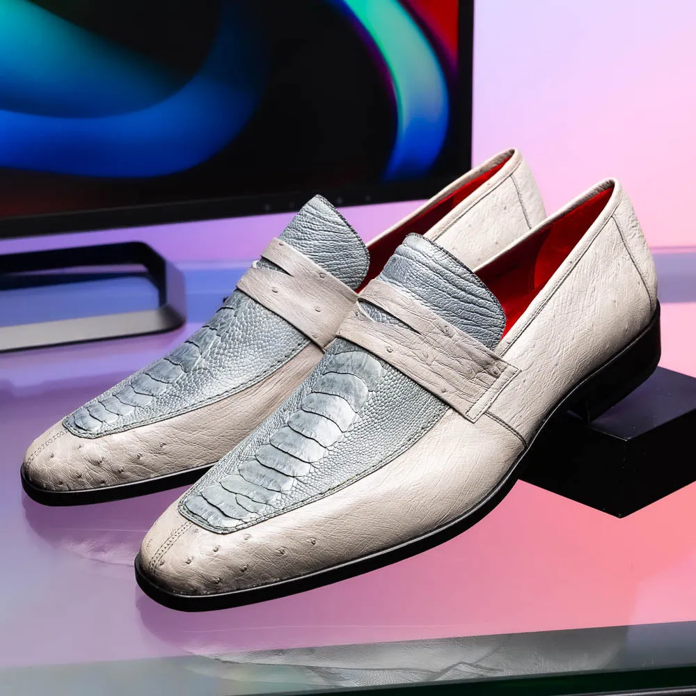 Marco Di Milano Fangio in Grey Ostrich Penny Loafers