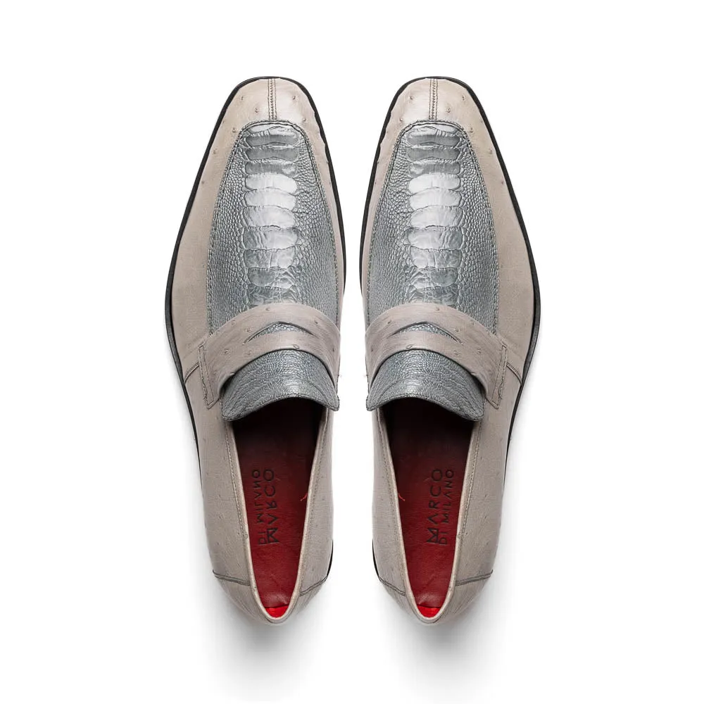 Marco Di Milano Fangio in Grey Ostrich Penny Loafers