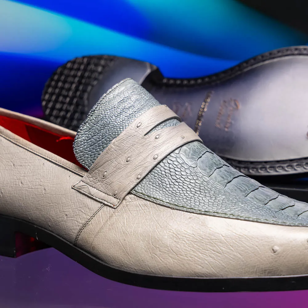 Marco Di Milano Fangio in Grey Ostrich Penny Loafers