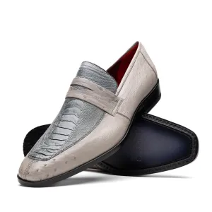 Marco Di Milano Fangio in Grey Ostrich Penny Loafers