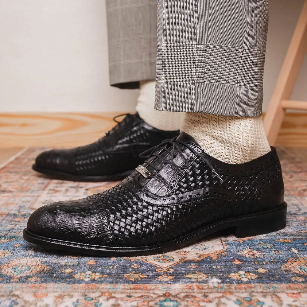 Marco Di Milano John in Black Caiman Crocodile & Calfskin Oxford Shoes