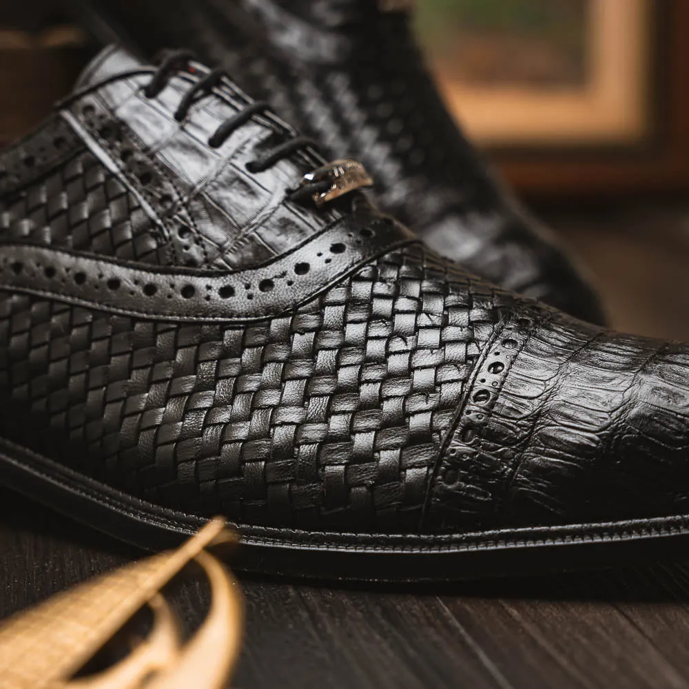 Marco Di Milano John in Black Caiman Crocodile & Calfskin Oxford Shoes