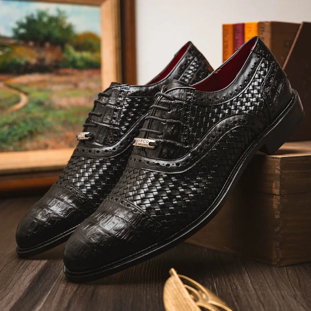 Marco Di Milano John in Black Caiman Crocodile & Calfskin Oxford Shoes