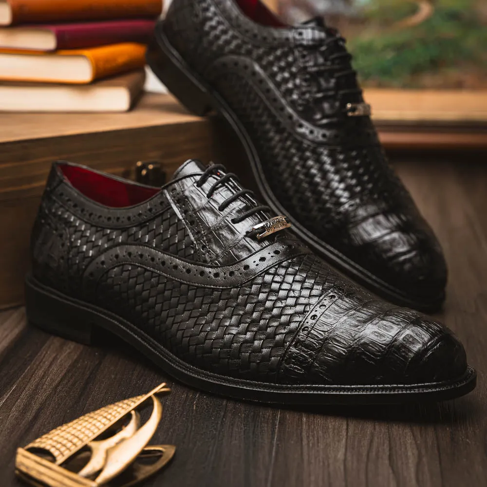 Marco Di Milano John in Black Caiman Crocodile & Calfskin Oxford Shoes