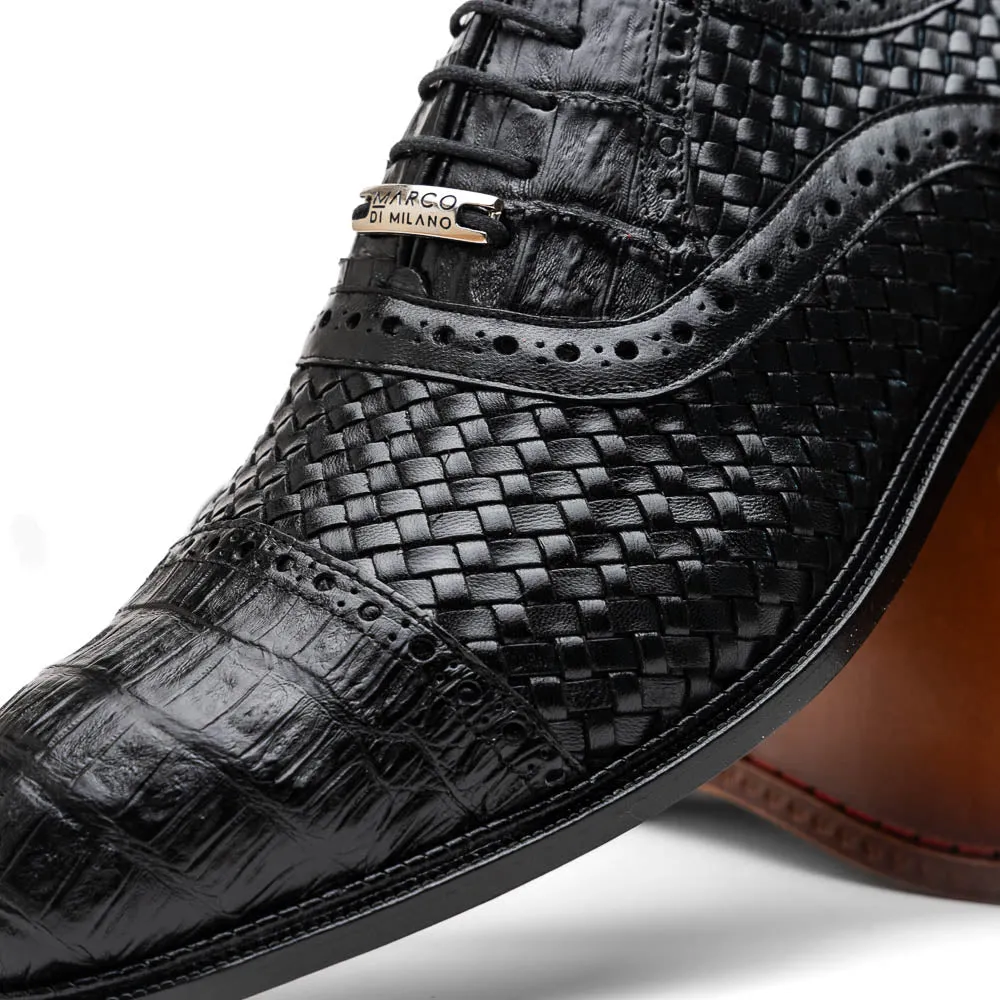 Marco Di Milano John in Black Caiman Crocodile & Calfskin Oxford Shoes
