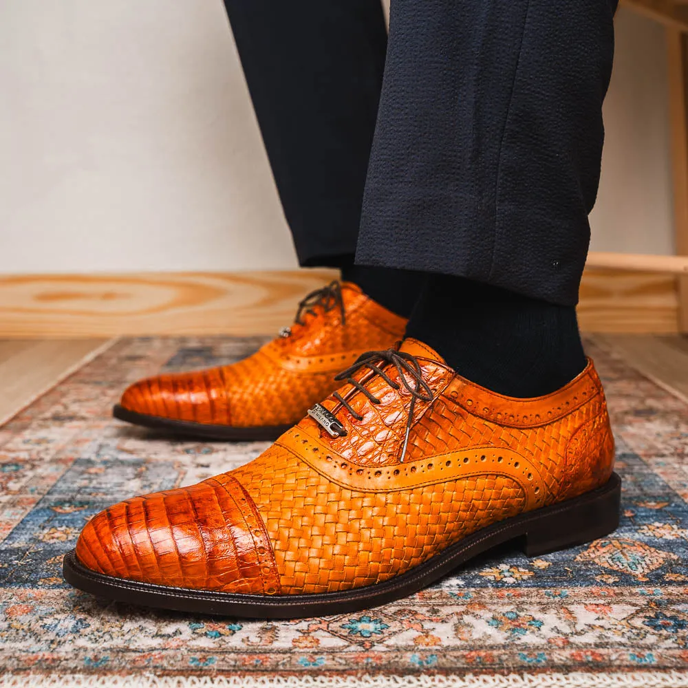 Marco Di Milano John in Brandy Crocodile & Calfskin Oxford Shoes