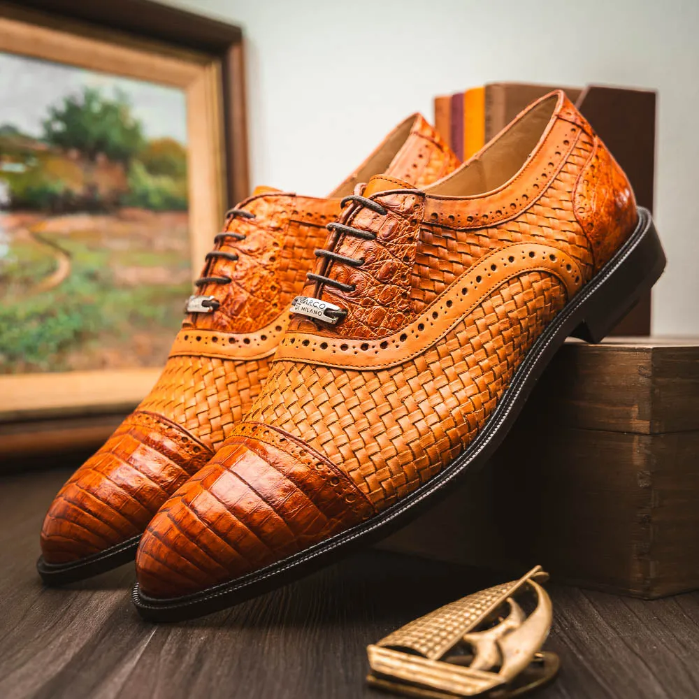Marco Di Milano John in Brandy Crocodile & Calfskin Oxford Shoes