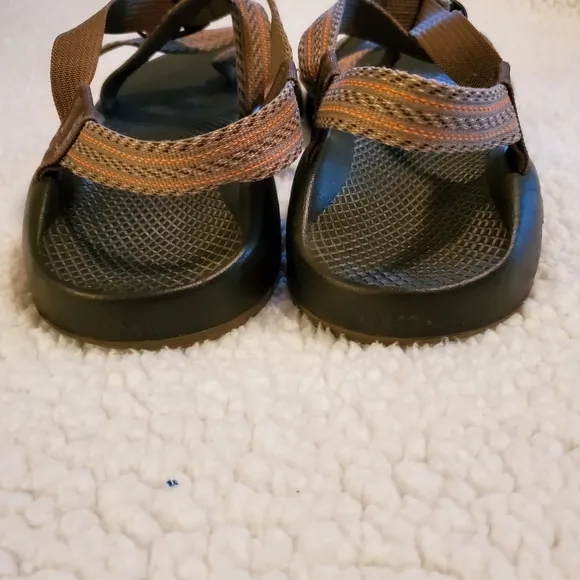 Mens Chaco sandals,  size 10,   Brownish gray with orange stripes.