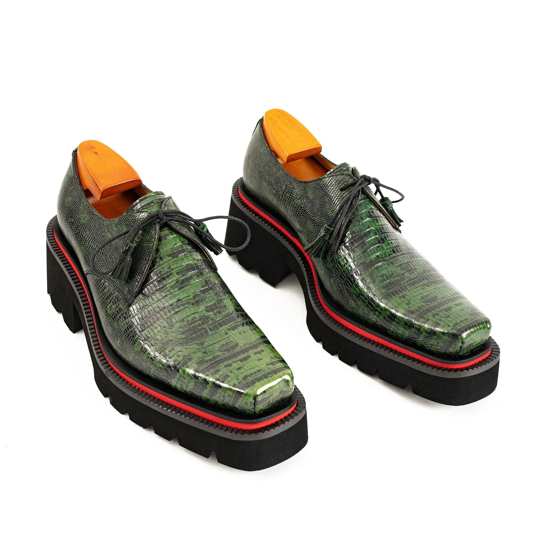 Men's Leather Derby Shoes with Snake-Print Platform