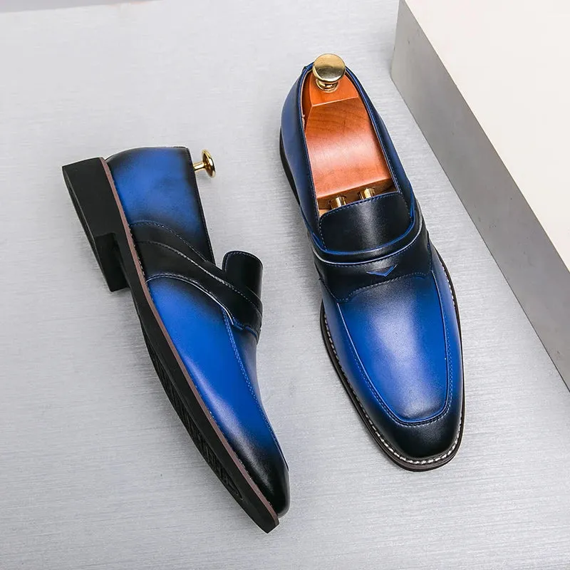 Men's Loafers Business Square Toe Slip-On Dress Shoes Handmade Shoes