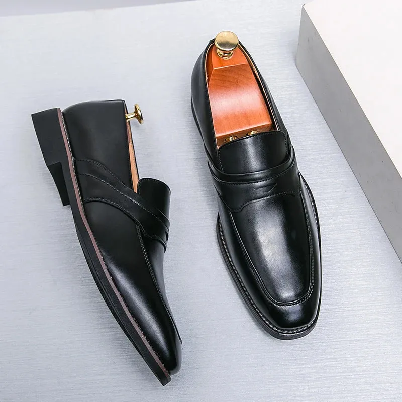 Men's Loafers Business Square Toe Slip-On Dress Shoes Handmade Shoes