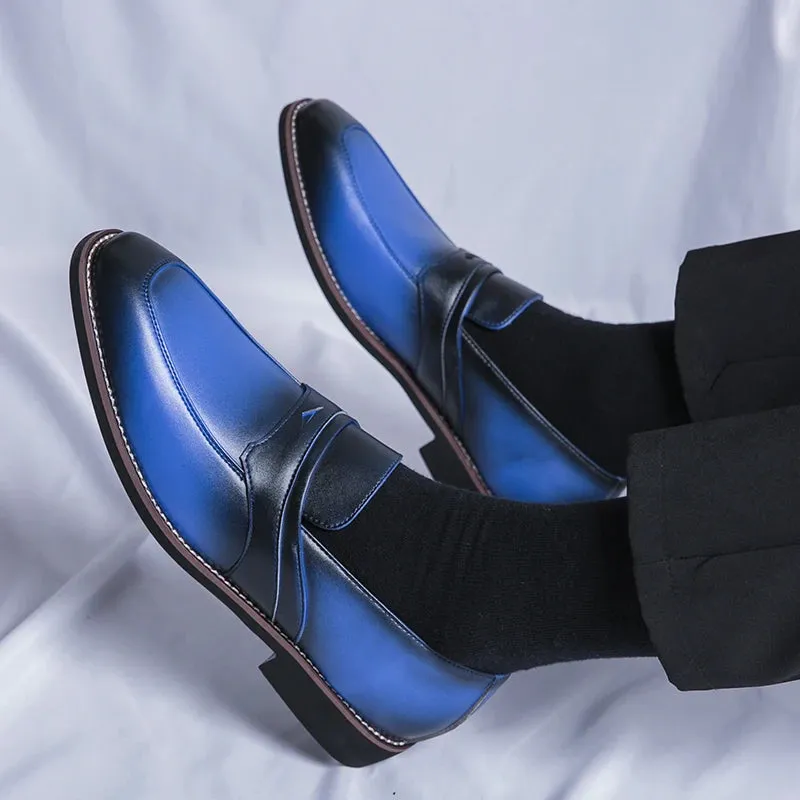Men's Loafers Business Square Toe Slip-On Dress Shoes Handmade Shoes
