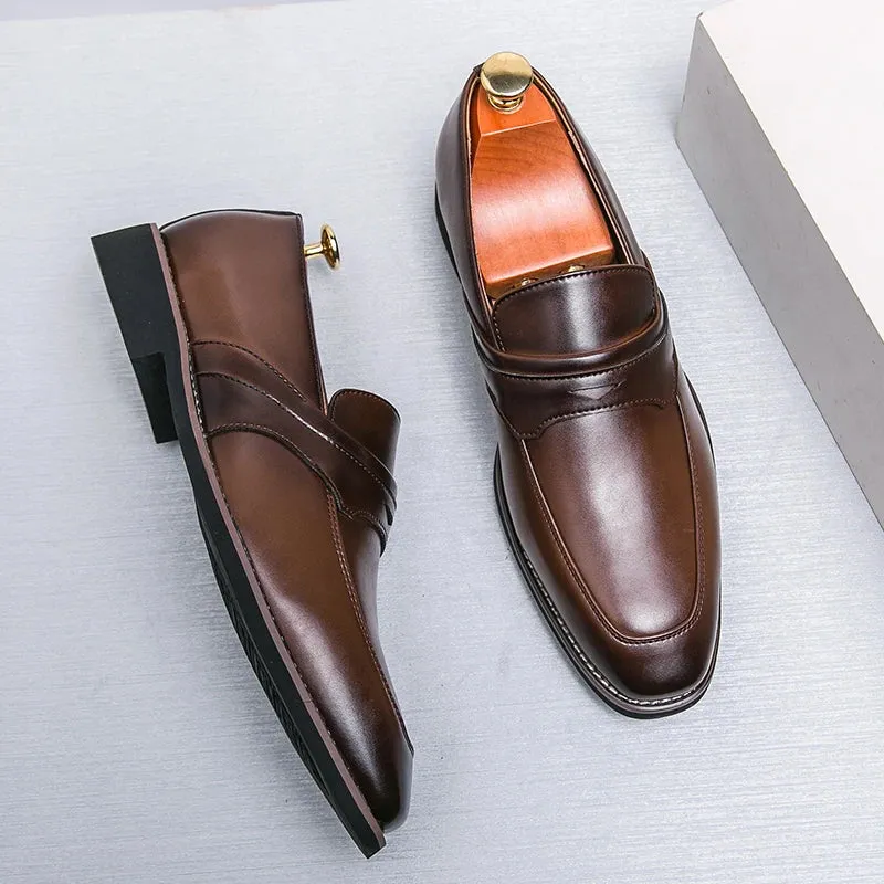 Men's Loafers Business Square Toe Slip-On Dress Shoes Handmade Shoes