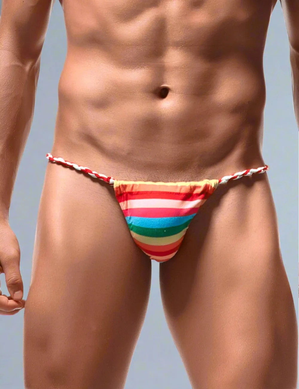 Men's Rainbow Thong: Colourful Striped Underwear by Scandals
