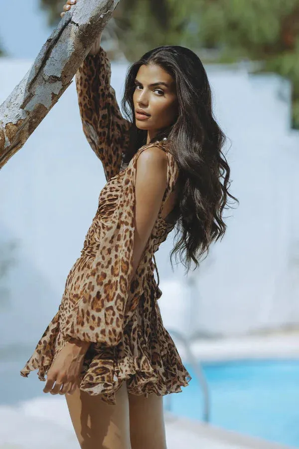 Mesh Long Sleeve Backless Dress