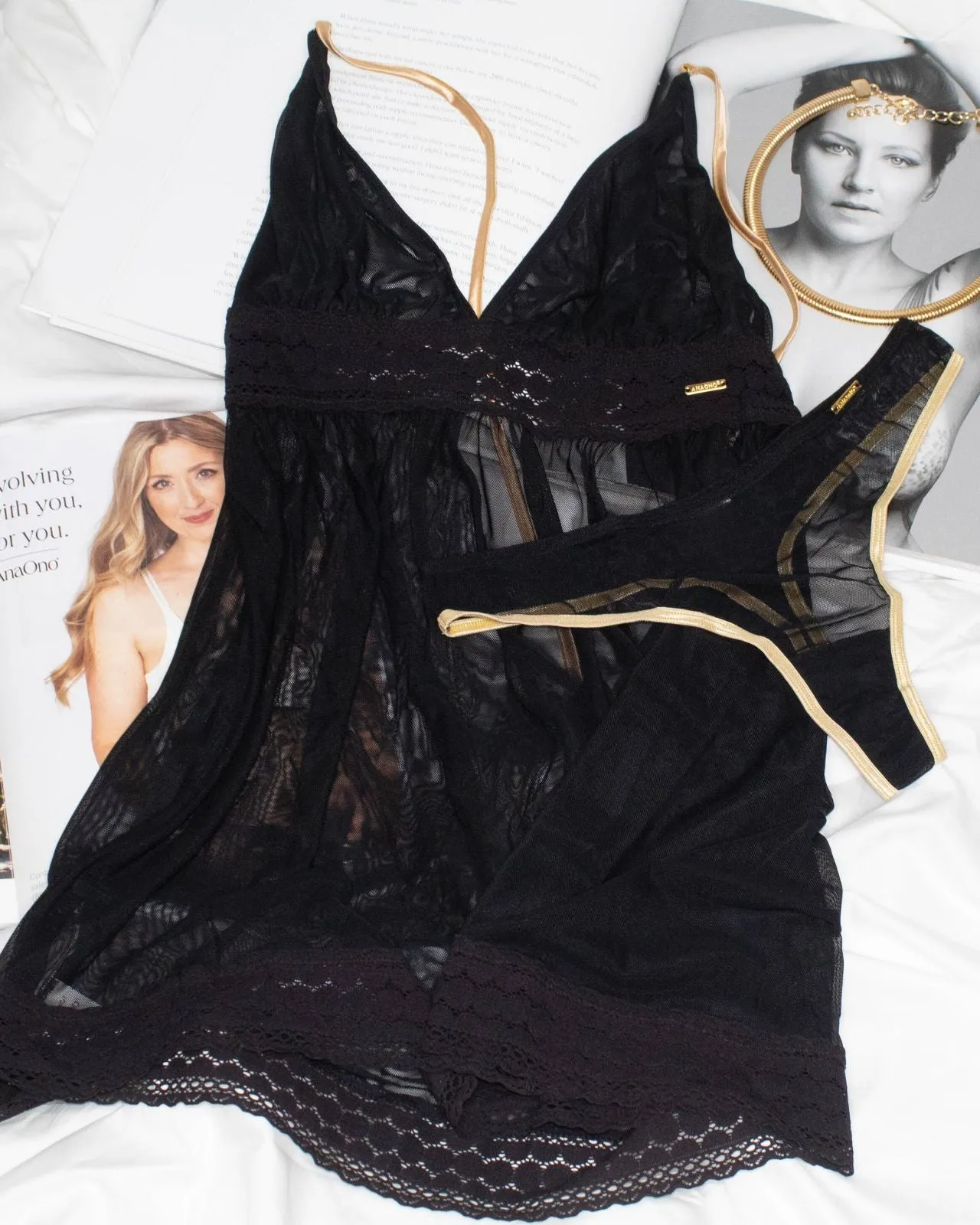 Narmda Mesh Nighty with Mesh Thong Set