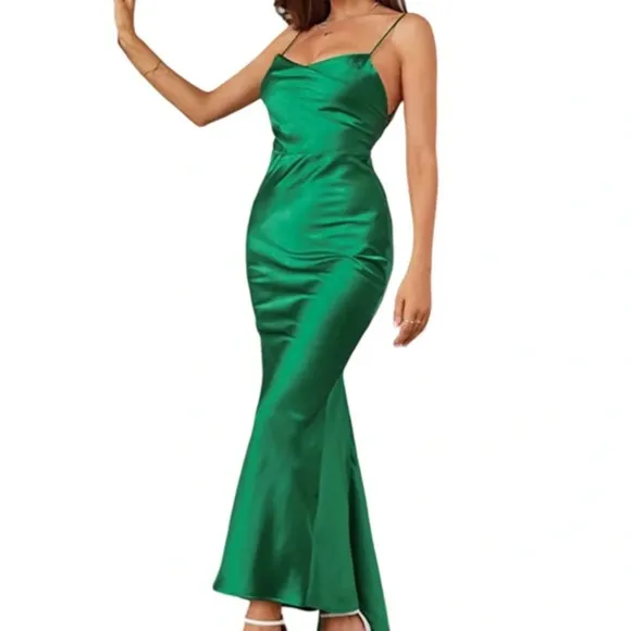 🖤New Aigeman Satin Drape Neck Backless Mermaid Dress🖤