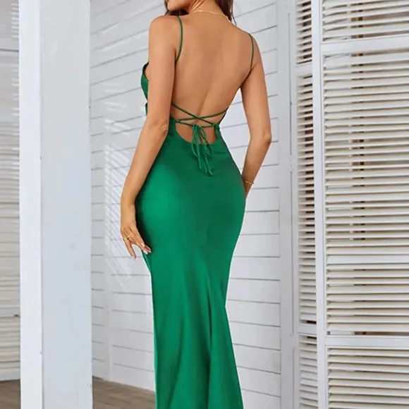 🖤New Aigeman Satin Drape Neck Backless Mermaid Dress🖤