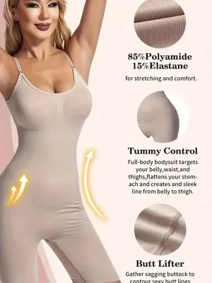 New Shaping Bodysuit with Abdomen Control, Butt Lift, High-Waisted Panties, Chest Support and Shoulder Straps Light Beige, Sz L