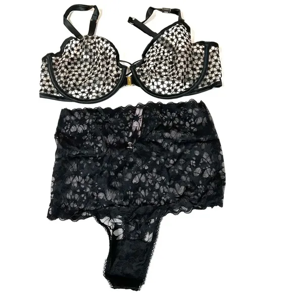NEW Victorias Secret Bra Panty Set 36DD Unlined Demi Small High Waist Thong 1237