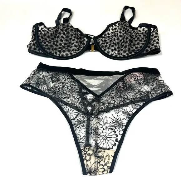 NEW Victorias Secret Bra Panty Set 36DD Unlined Demi XS High Waist Thong #1690