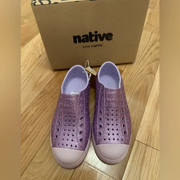NIB Native purple glitter shoes 13