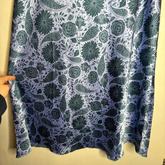 NWT Ann Taylor Floral Bias Midi Slip Skirt Underwater Teal