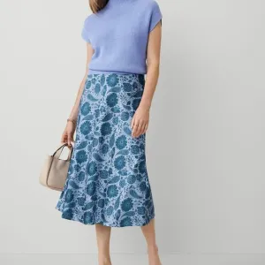 NWT Ann Taylor Floral Bias Midi Slip Skirt Underwater Teal