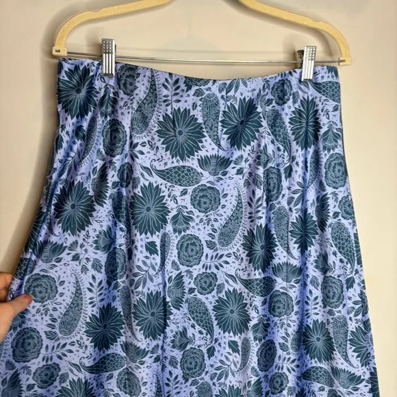 NWT Ann Taylor Floral Bias Midi Slip Skirt Underwater Teal