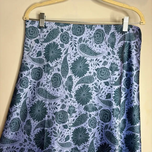NWT Ann Taylor Floral Bias Midi Slip Skirt Underwater Teal