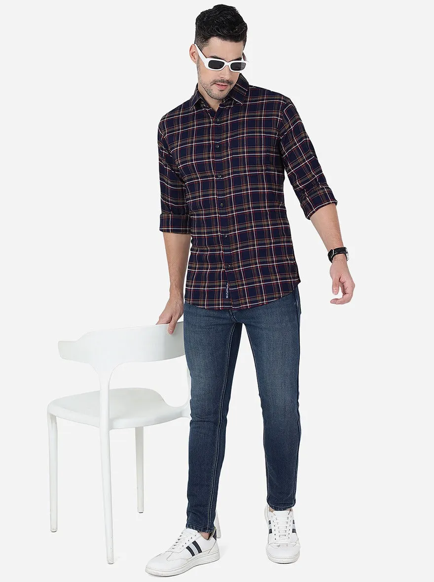 Olive & Indigo Checked Slim Fit Casual Shirt | JadeBlue
