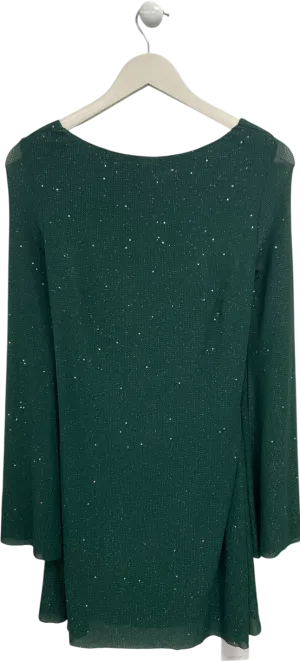Parthea Green Tie Backless Flounce Sleeve Glitter Mini Dress UK M