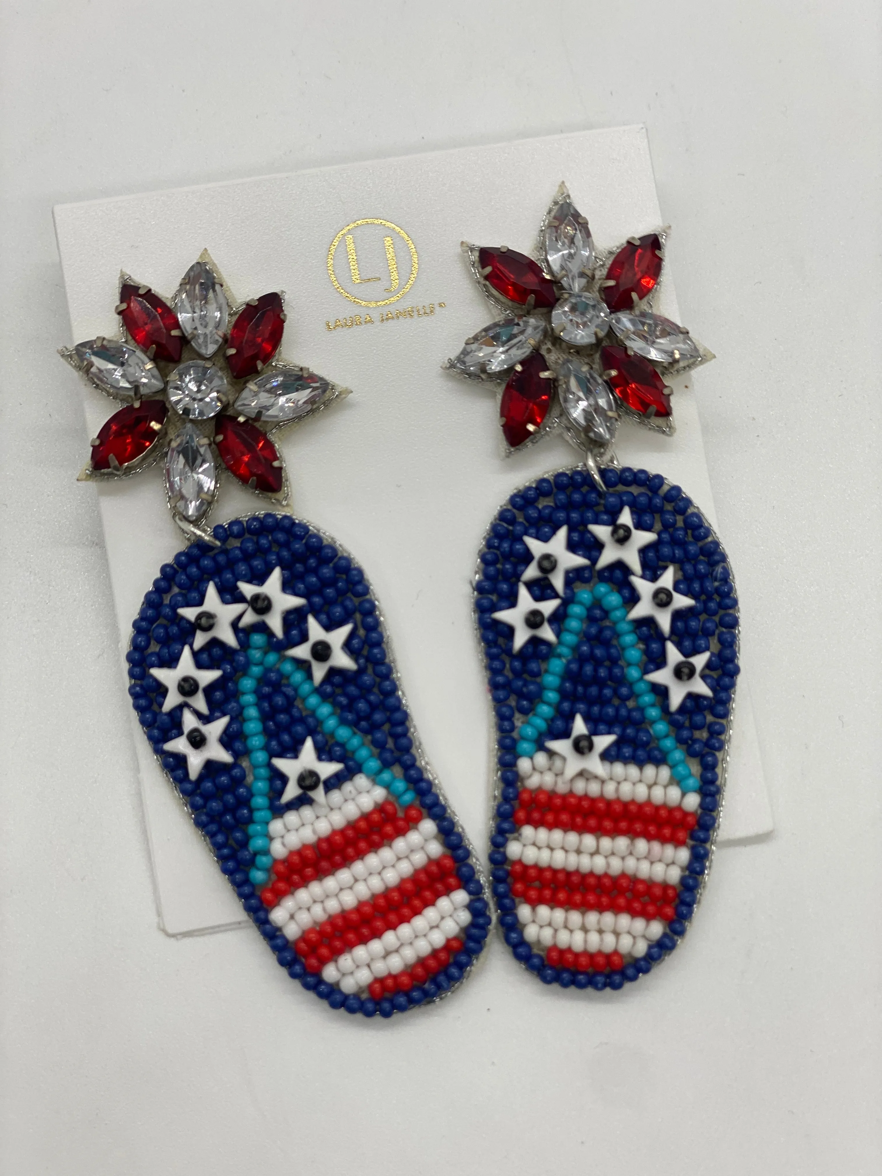 Patriotic Flip Flop Beaded Earrings