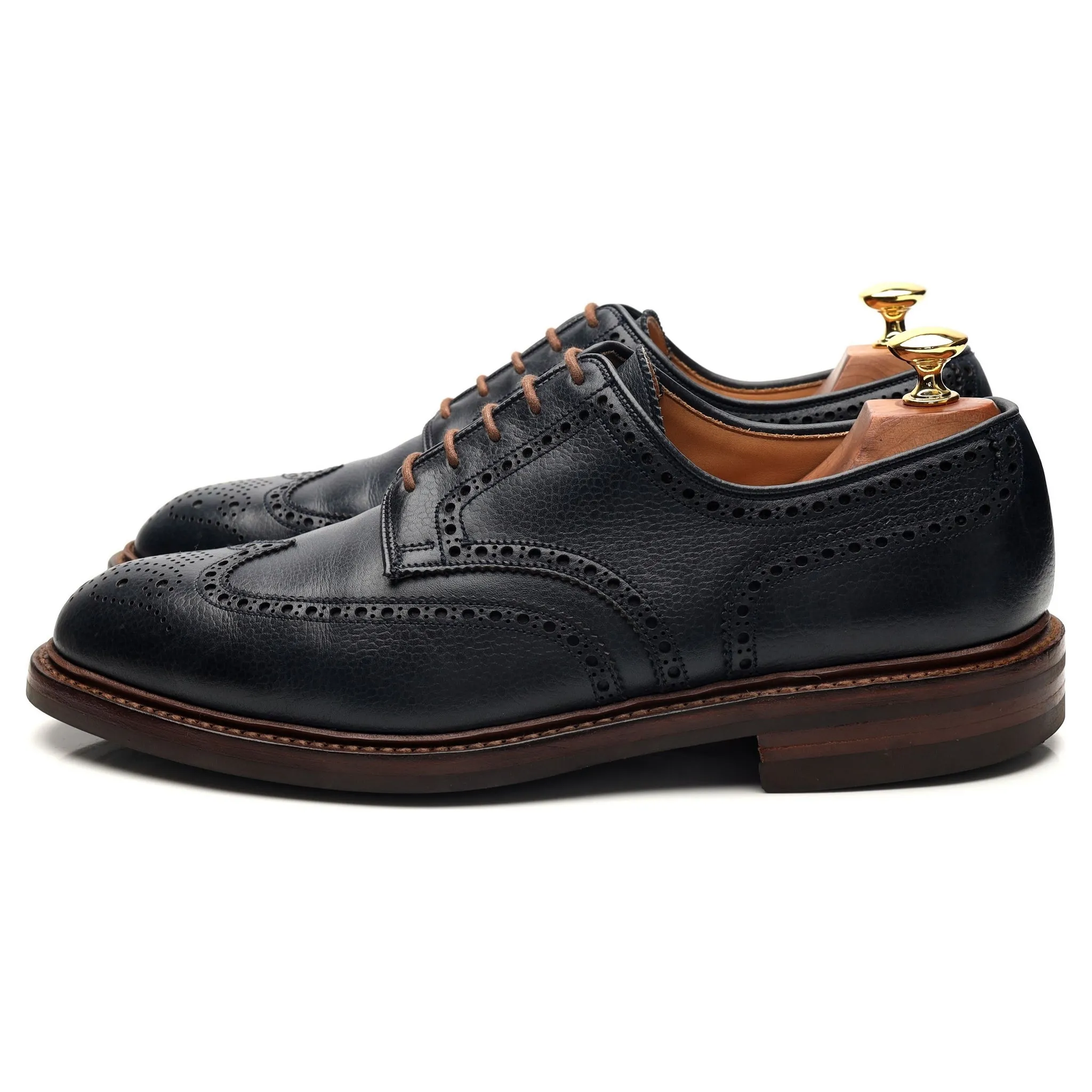 'Pembroke' Navy Blue Grain Leather Derby Brogue UK 9 E