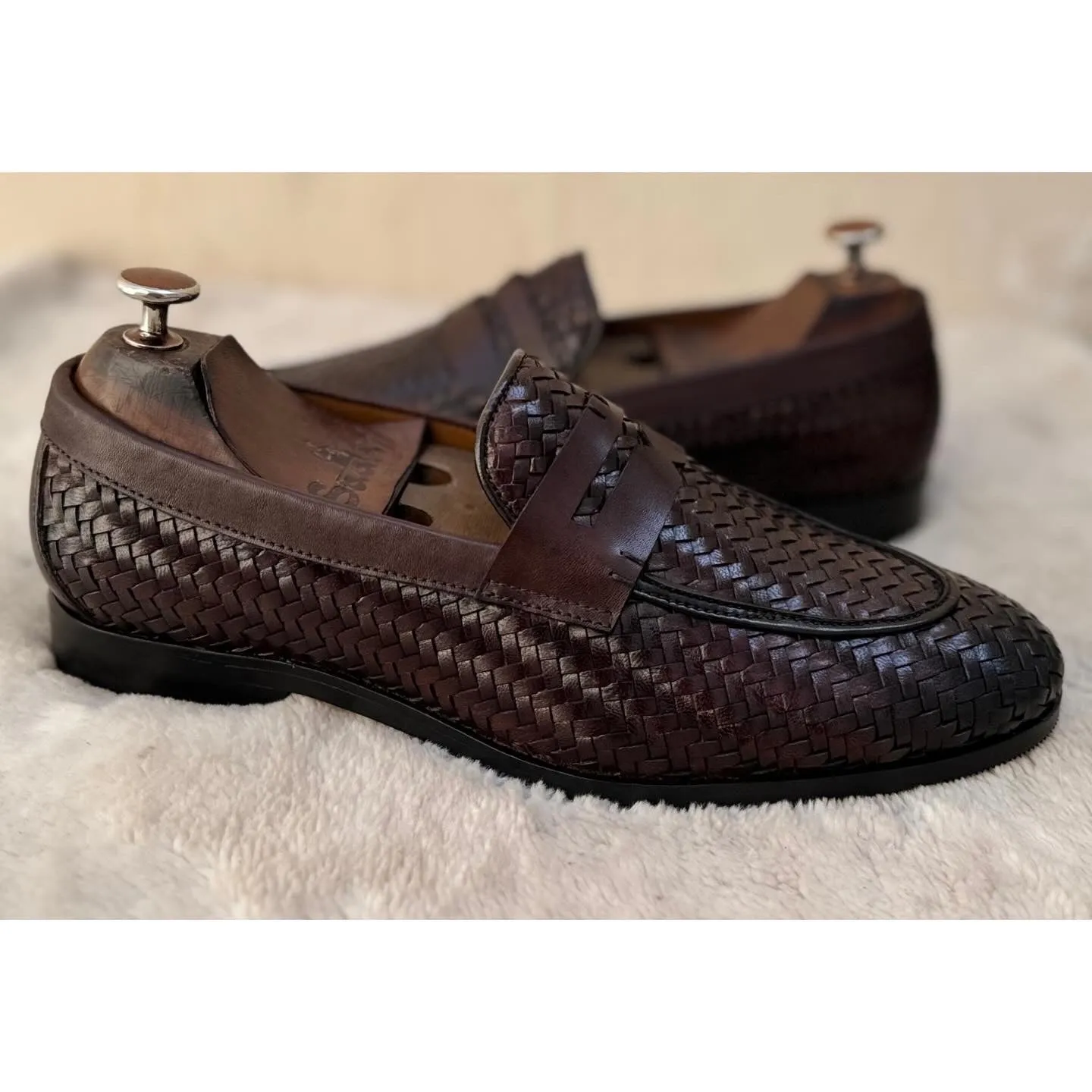 Penny Loafers Weave Leather Brown