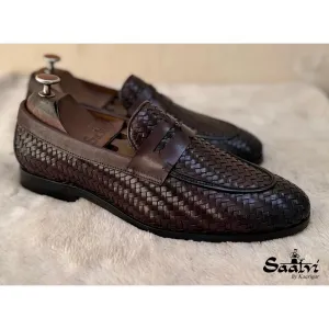 Penny Loafers Weave Leather Brown