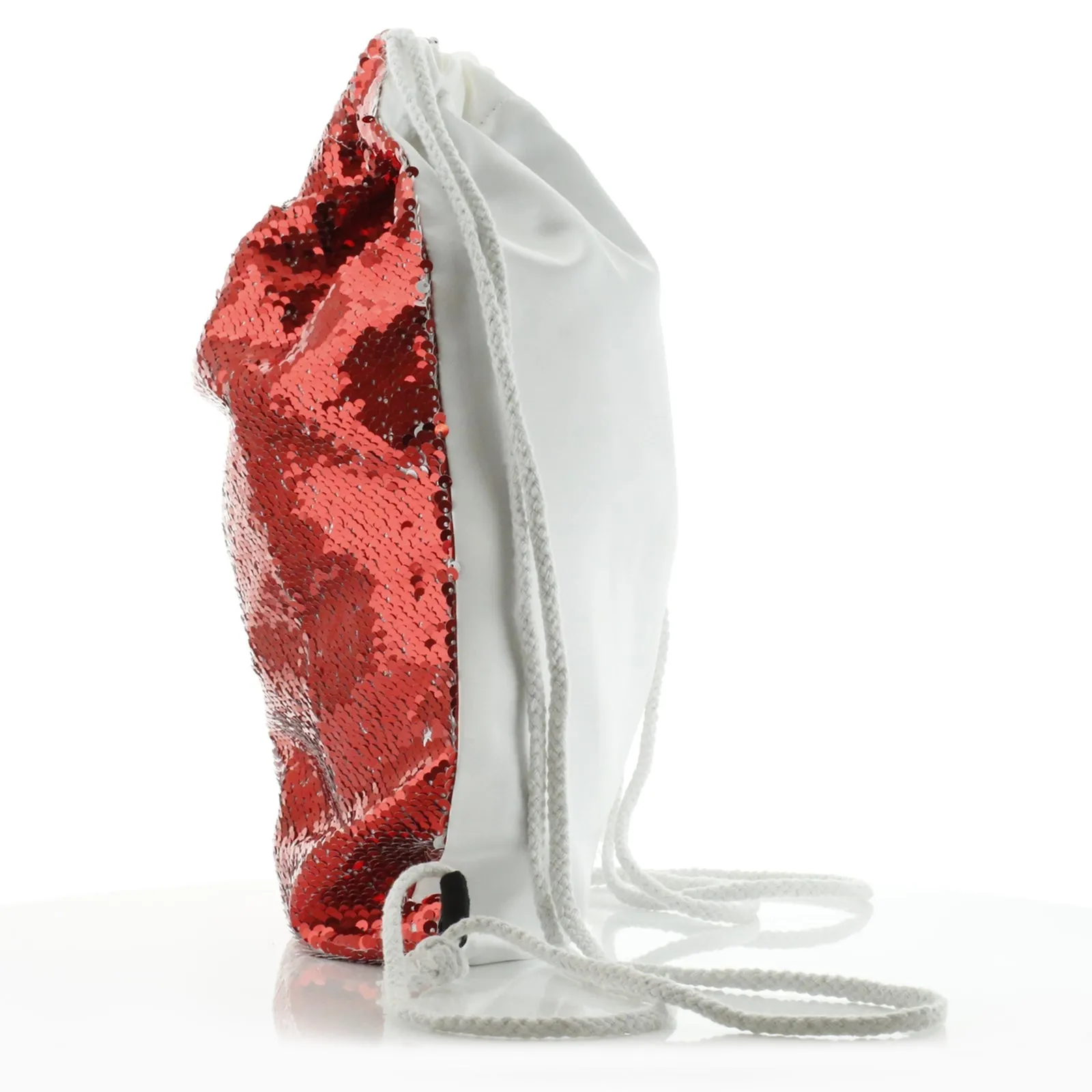 Personalised Sequin Drawstring Backpack with Brown and White Alpaca Multicolour Flower Wreath and Cute Text