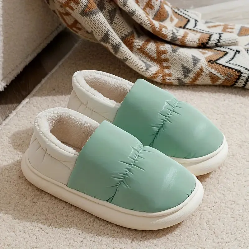 Plush Lined Winter Slippers, Cozy Slip-On Soft Sole Shoes