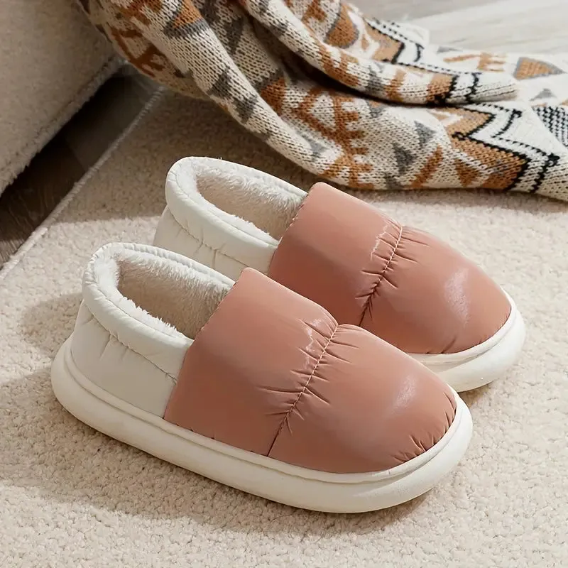 Plush Lined Winter Slippers, Cozy Slip-On Soft Sole Shoes