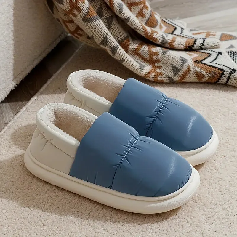 Plush Lined Winter Slippers, Cozy Slip-On Soft Sole Shoes