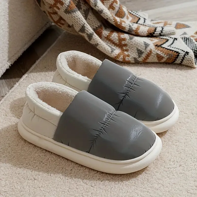 Plush Lined Winter Slippers, Cozy Slip-On Soft Sole Shoes