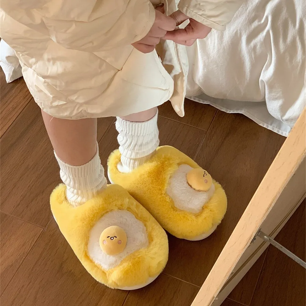 Poached Egg Plush Indoor Slippers: Warm, Soft, Thick Soled