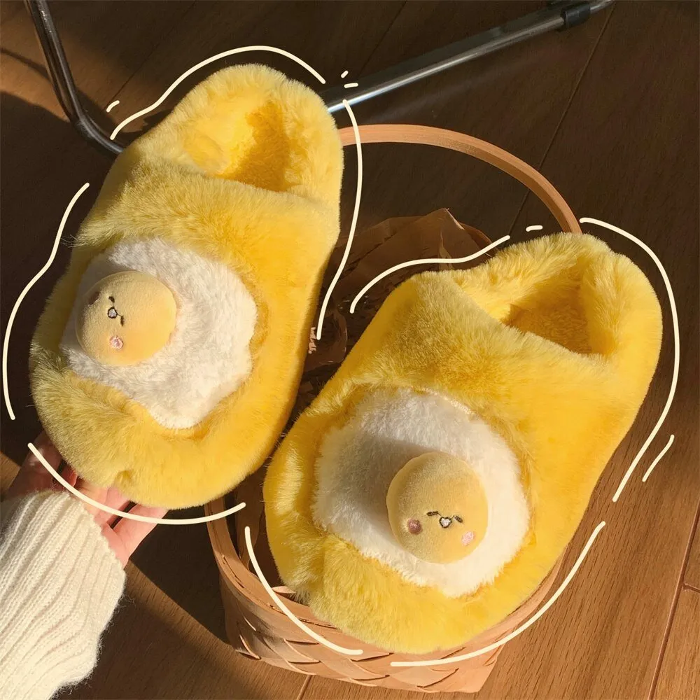Poached Egg Plush Indoor Slippers: Warm, Soft, Thick Soled