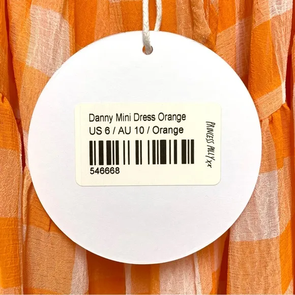 Princess Polly Tiered Orange Gingham Dress Size 6 Puff Sleeves Backless NWT