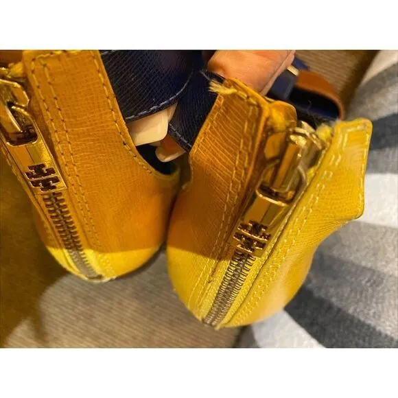 Rare  Tory Burch &quot; Casey &quot;Colorblock‎ Sandals Size 5 Navy Blue/Tan