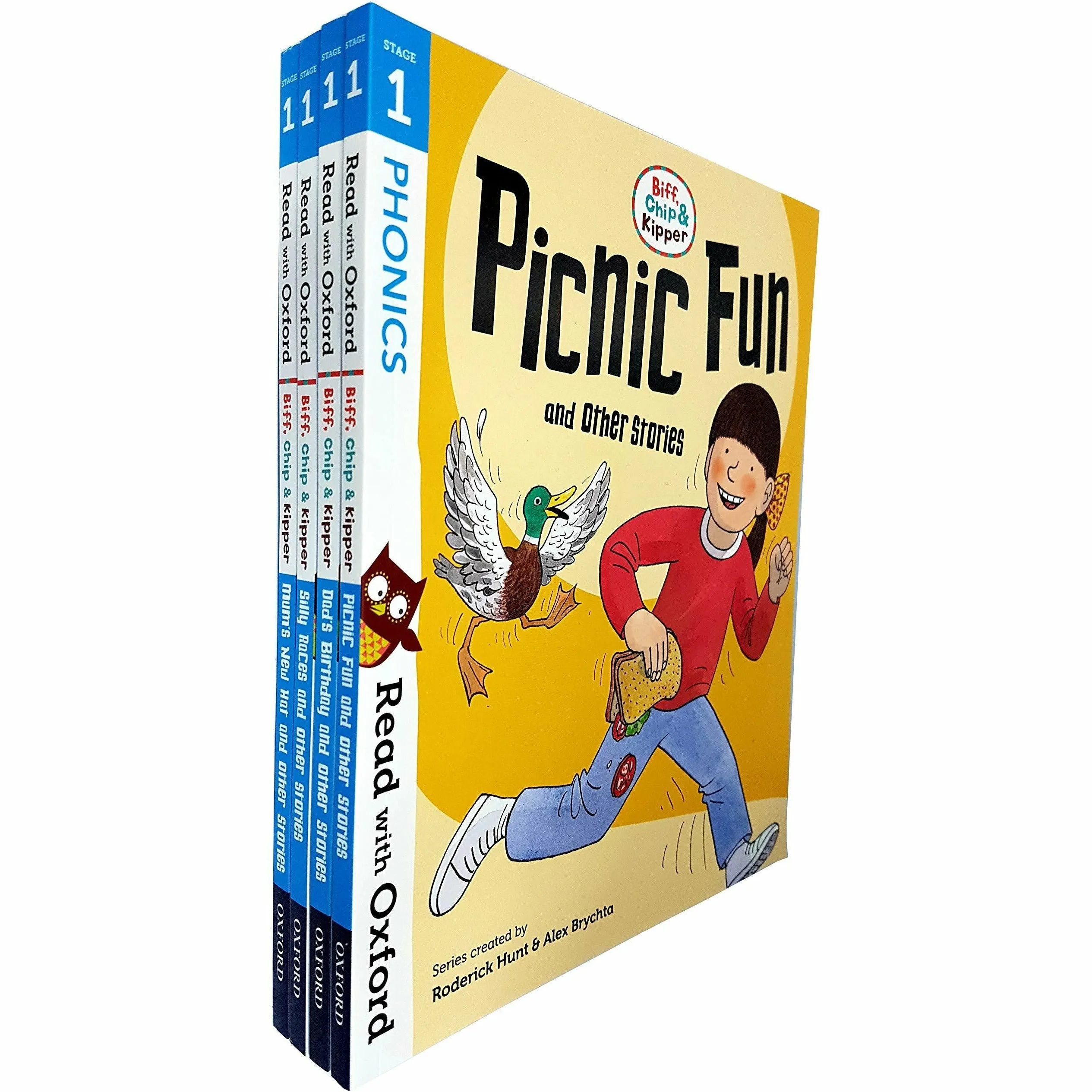 Read With Oxford Stage 1: Biff, Chip and Kipper 4 Books Set Silly Races |Picnic Fun| Mum's